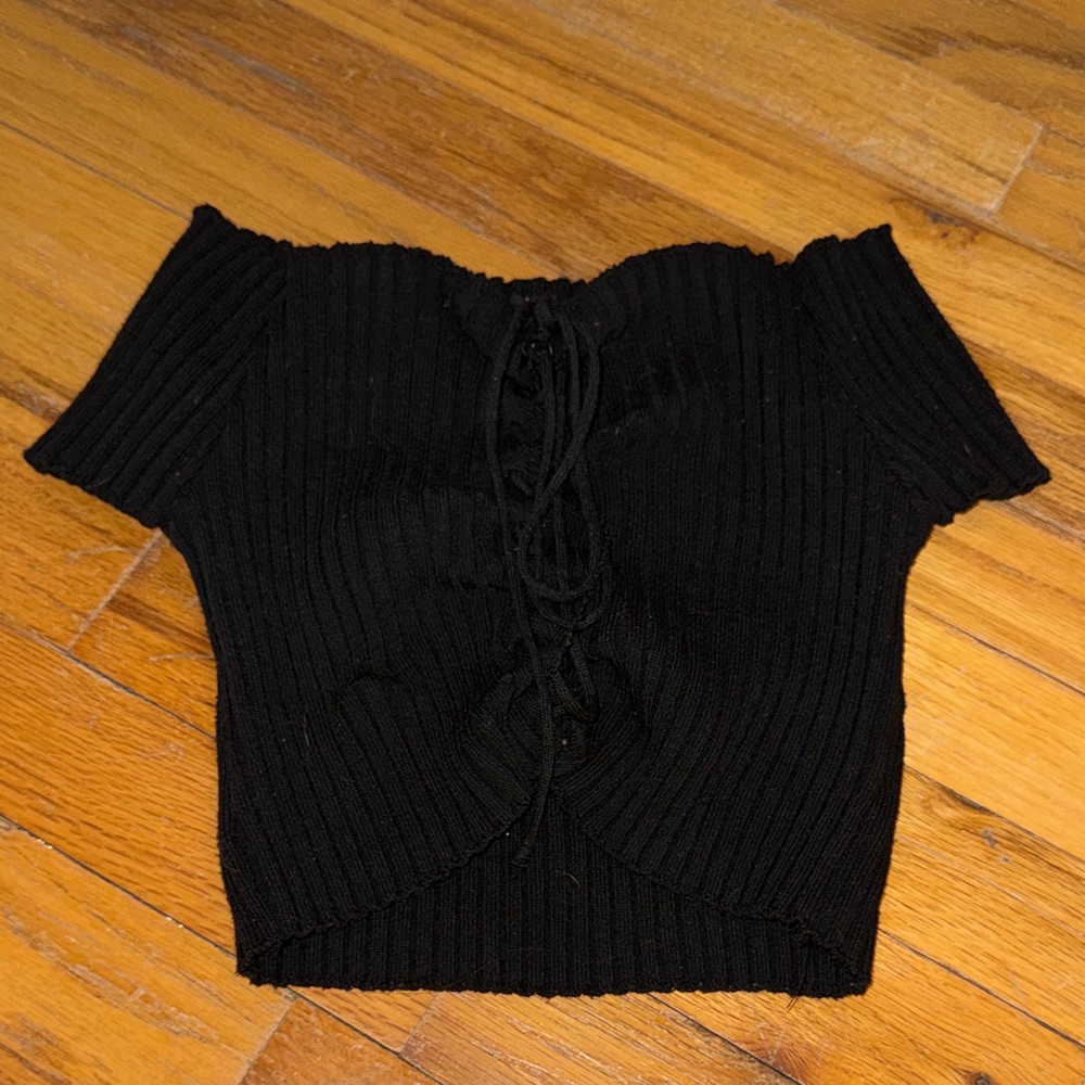 Windsor black sweater off the shoulder crop top
